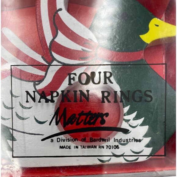 Set Of 4 Vintage Wooden Duck Napkin Rings With Red White Striped Scarves - Picture 7 of 11